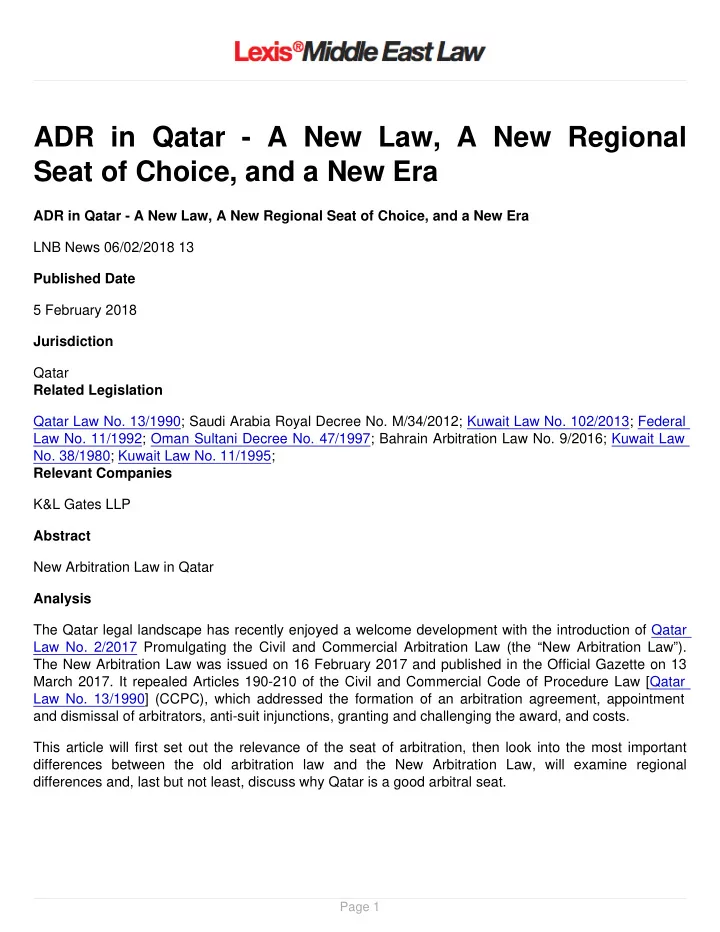 adr in qatar a new law a new regional seat of choice and