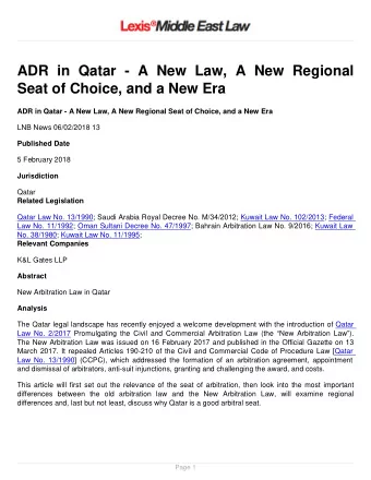 ADR in Qatar - A New Law, A New Regional  Seat of Choice, and a New Era  ADR in Qatar - A New Law,