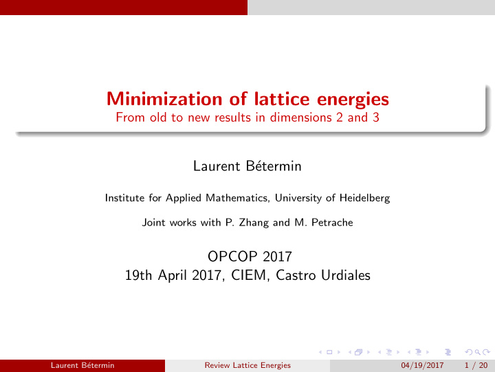 minimization of lattice energies