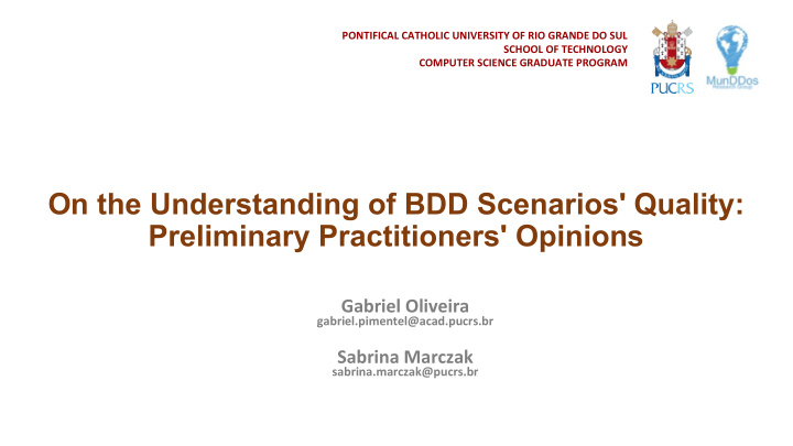 on the understanding of bdd scenarios quality preliminary