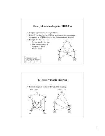 Binary decision diagrams (BDDs)    Compact representation of a logic function    ROBDDs