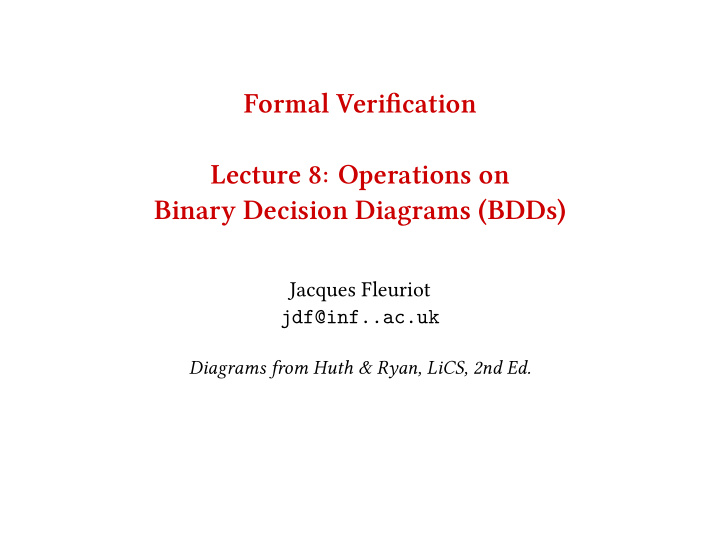 formal verifjcation lecture 8 operations on binary