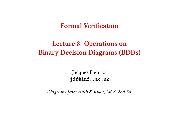 formal verifjcation lecture 8 operations on binary