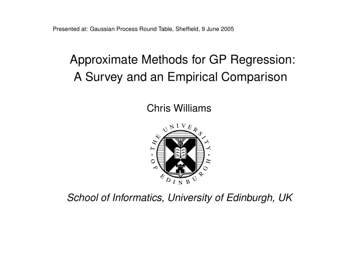 approximate methods for gp regression a survey and an