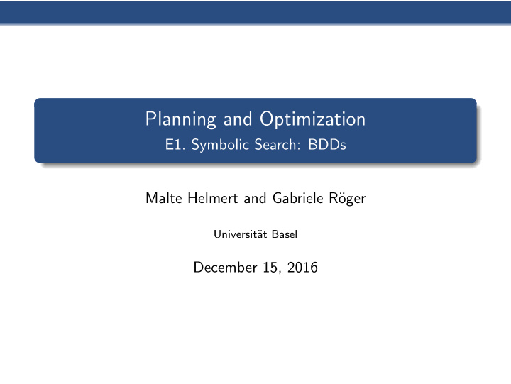 planning and optimization