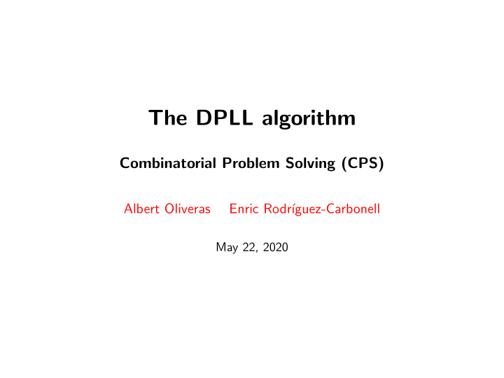 the dpll algorithm