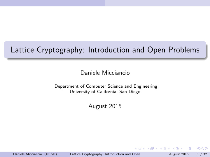 lattice cryptography introduction and open problems
