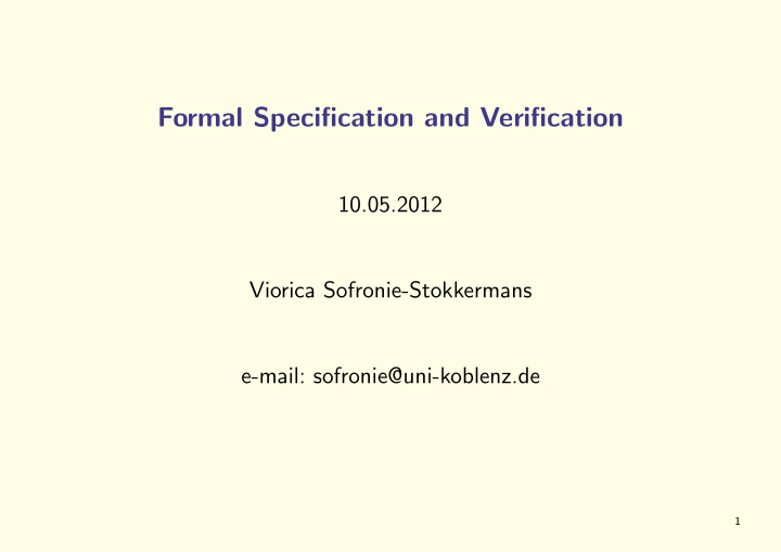 formal specification and verification