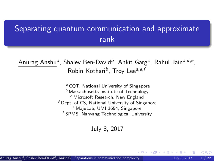 separating quantum communication and approximate rank