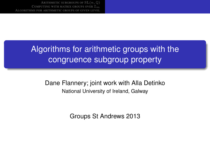 algorithms for arithmetic groups with the congruence