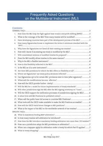 Frequently Asked Questions  on the Multilateral Instrument (MLI) 1. 2. 3. 4. 5. 6. 7. 8. 9. 10. 11.