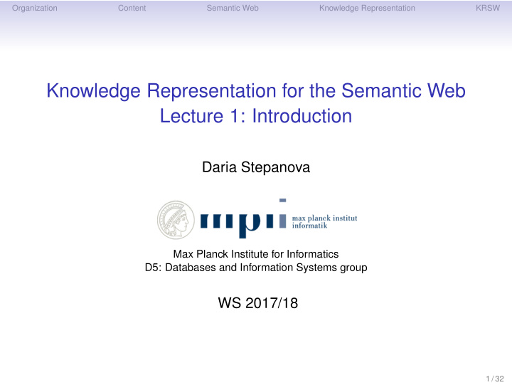 knowledge representation for the semantic web lecture 1