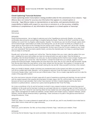 Session Transcript: 29-06-2020   Yoga Alliance Community Sangha Closed Captioning/ Transcript