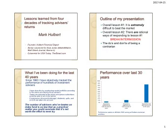 Mark Hulbert  ways of responding to lesson #1  BREAK/INTERMISSION  The dos and donts of