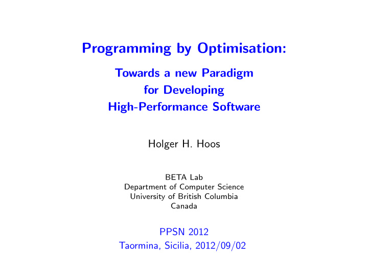 programming by optimisation