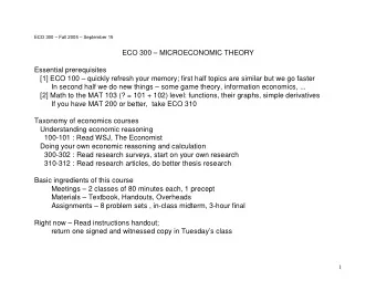 ECO 300  MICROECONOMIC THEORY  Essential prerequisites  [1] ECO 100  quickly refresh your