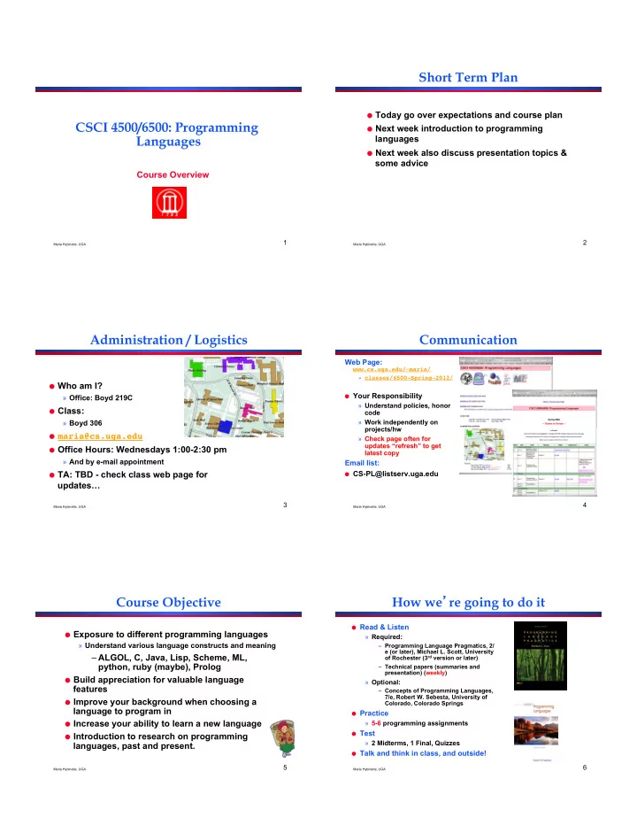 course overview 1 2 maria hybinette uga maria hybinette
