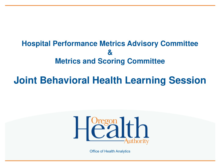 joint behavioral health learning session