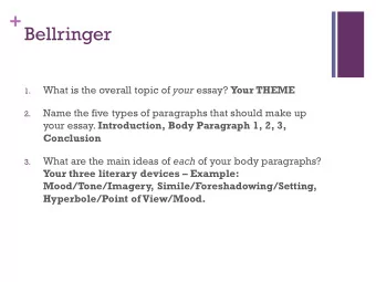 + Bellringer What is the overall topic of your essay? Your THEME  1.  Name the five types of