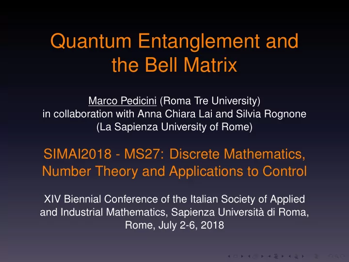 quantum entanglement and the bell matrix