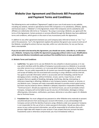Website User Agreement and Electronic Bill Presentation and Payment Terms and Conditions  The