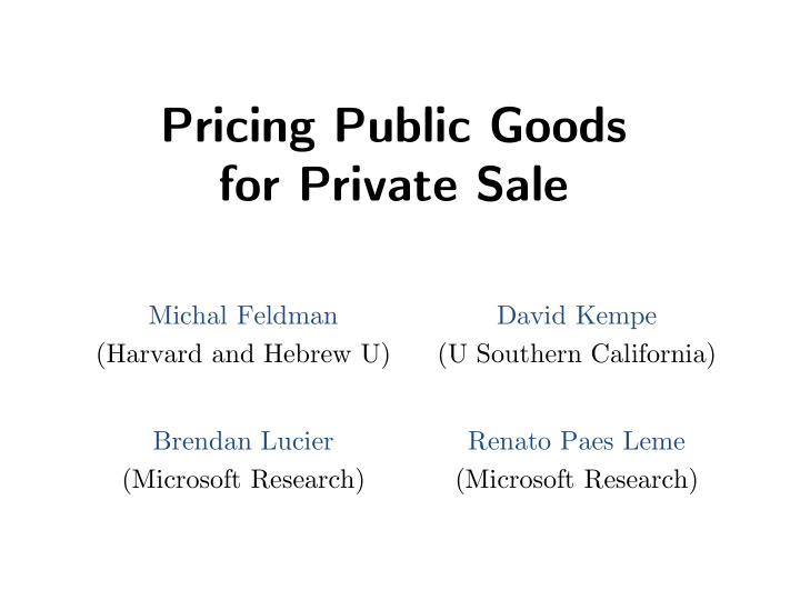 pricing public goods