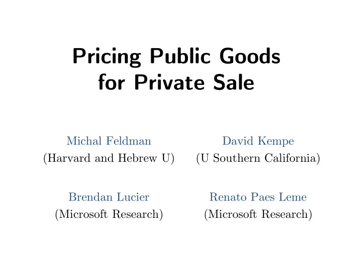pricing public goods