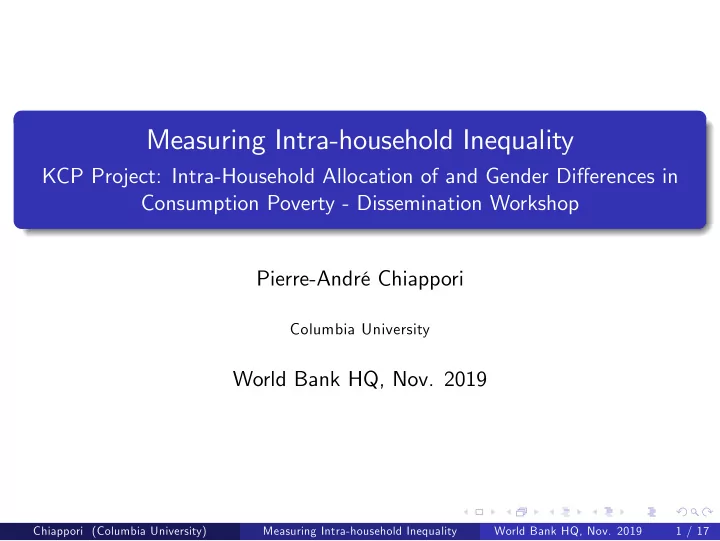 measuring intra household inequality