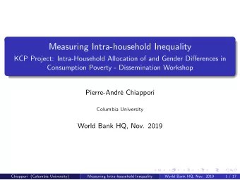 Measuring Intra-household Inequality  KCP Project: Intra-Household Allocation of and Gender