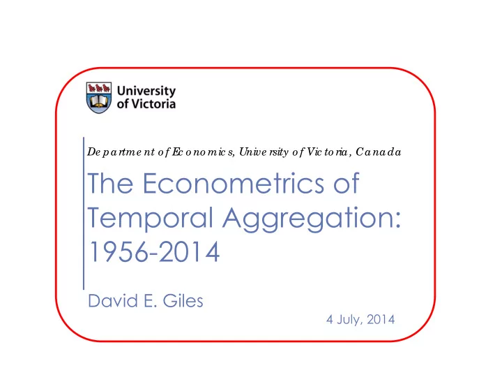 the econometrics of temporal aggregation