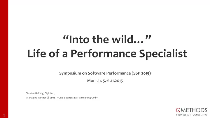 life of a performance specialist