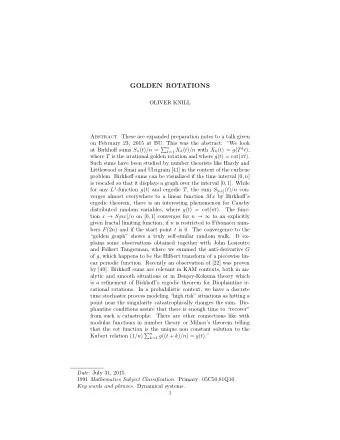 GOLDEN ROTATIONS  OLIVER KNILL Abstract. These are expanded preparation notes to a talk given  on