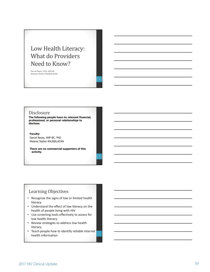 low health literacy what do providers need to know