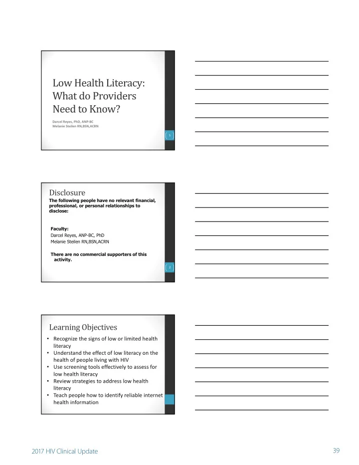 low health literacy what do providers need to know