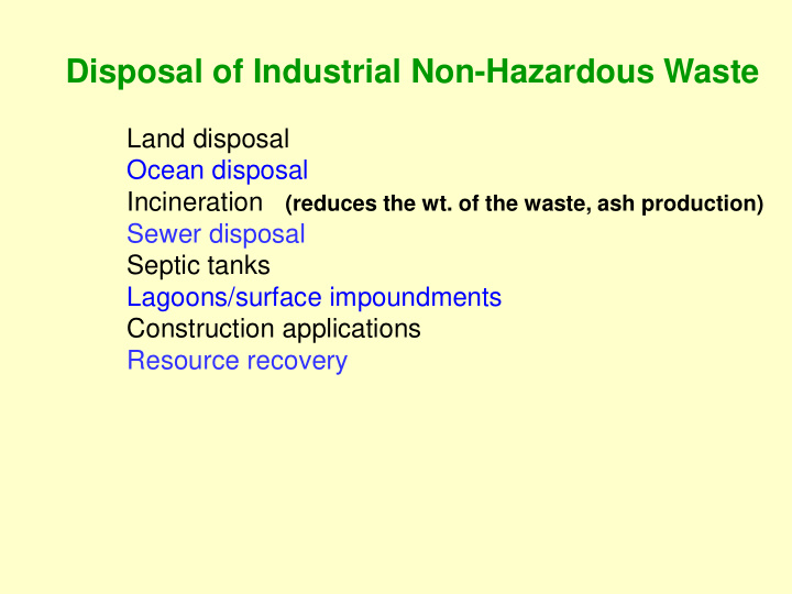 disposal of industrial non hazardous waste