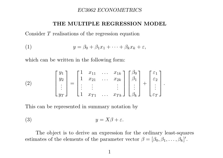ec3062 econometrics the multiple regression model