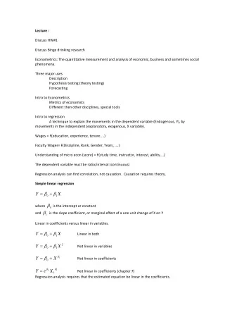 2  Y  X Not linear in variables  0  1          Y  X  1 Not linear in