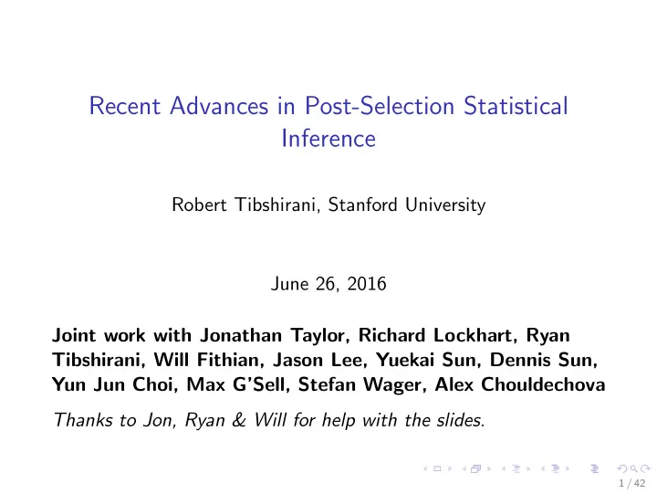 recent advances in post selection statistical inference