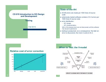 State-of-the-Art ! 30-85 errors are made per 1000 lines of source  CS 619 Introduction to OO Design