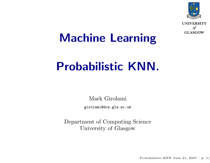 machine learning probabilistic knn