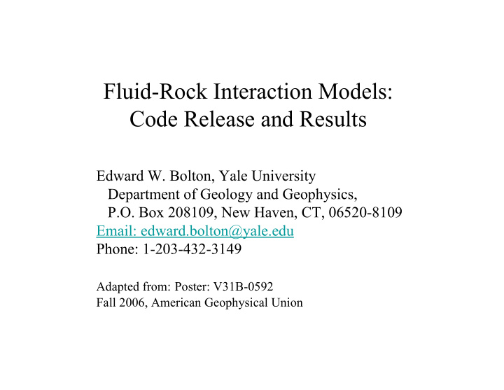 fluid rock interaction models code release and results