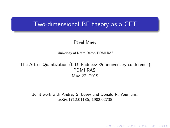 two dimensional bf theory as a cft