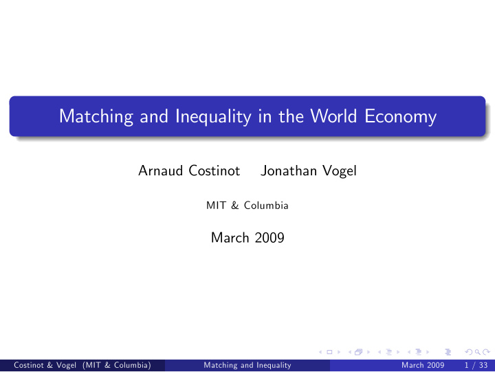 matching and inequality in the world economy