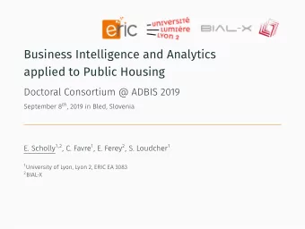 Business Intelligence and Analytics  applied to Public Housing  Doctoral Consortium @ ADBIS 2019