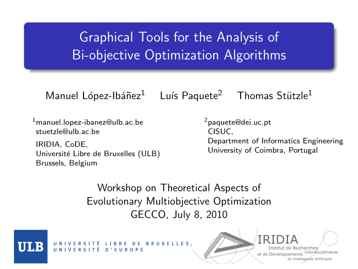 graphical tools for the analysis of bi objective