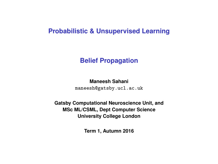 probabilistic unsupervised learning belief propagation