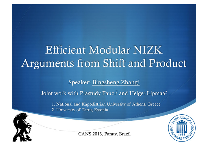 efficient modular nizk arguments from shift and product