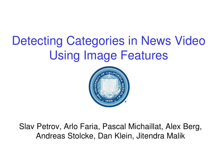 detecting categories in news video using image features