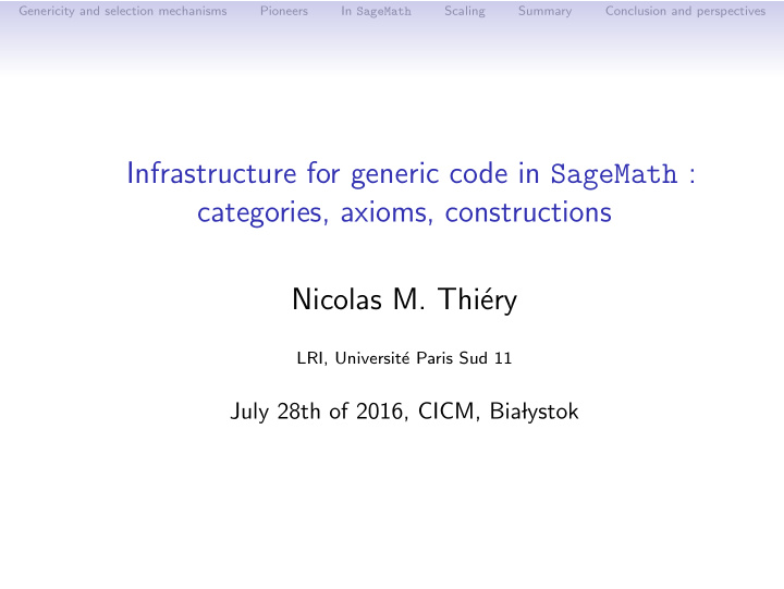 infrastructure for generic code in sagemath categories