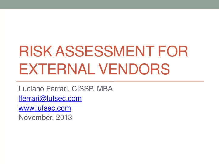 risk assessment for